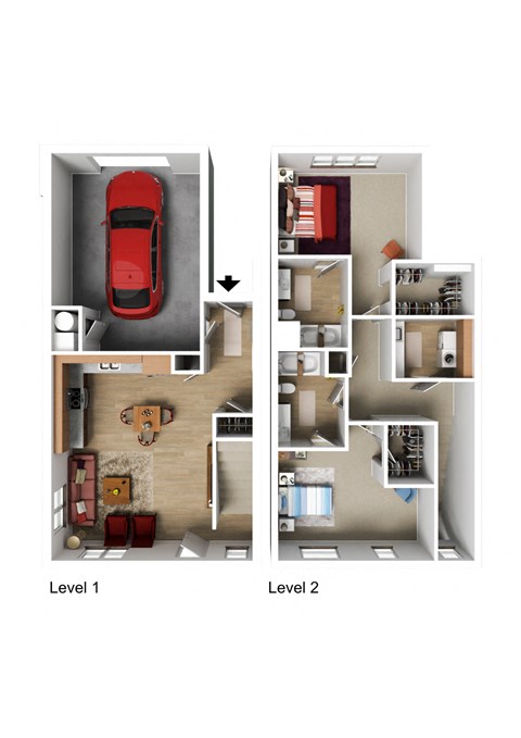 Floor plan for 2 beds, 2 baths, 1310 sqft